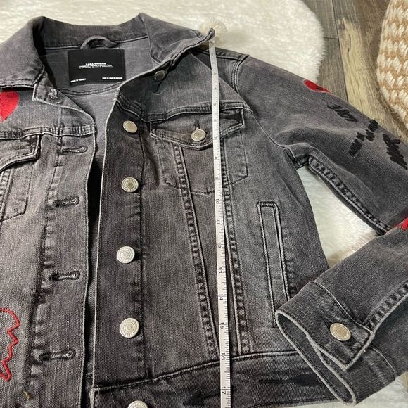 Zara Awesome What You Wanna Know Graphic Embroidered Black Denim Jacket - Picture 7 of 9
